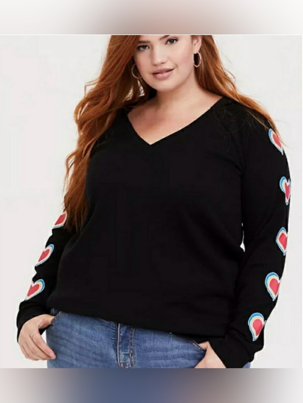 Women’s Plus Torrid Hoodie Tunic Sweatshirt Sz 2 Black Rainbow Hearts